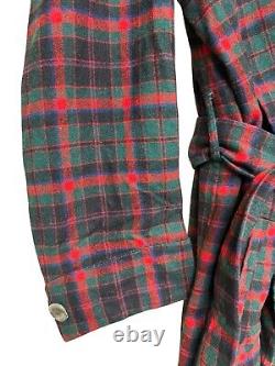 Vintage PENDLETON Red Wool Tartan Plaid Belted Bathrobe Men's Size Medium