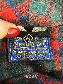Vintage PENDLETON Red Wool Tartan Plaid Belted Bathrobe Men's Size Medium