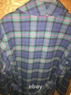 Vintage Pendleton 100% Virgin Wool Blue Green Red Plaid House Bath Robe M