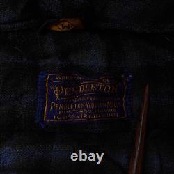 Vintage Pendleton Robe Mens Navy Plaid Virgin Wool Bathrobe Belted Size Medium