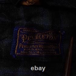 Vintage Pendleton Robe Mens Navy Plaid Virgin Wool Bathrobe Belted Size Medium