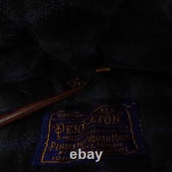 Vintage Pendleton Robe Mens Navy Plaid Virgin Wool Bathrobe Belted Size Medium