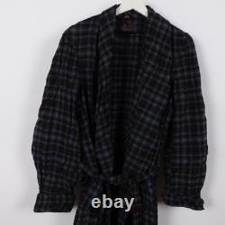 Vintage Pendleton Robe Mens Navy Plaid Virgin Wool Bathrobe Belted Size Medium