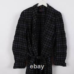 Vintage Pendleton Robe Mens Navy Plaid Virgin Wool Bathrobe Belted Size Medium