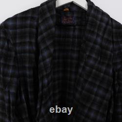 Vintage Pendleton Robe Mens Navy Plaid Virgin Wool Bathrobe Belted Size Medium