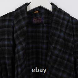 Vintage Pendleton Robe Mens Navy Plaid Virgin Wool Bathrobe Belted Size Medium