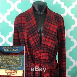 Vintage Pendleton Robe Red Plaid Wool Matheson Tartan Bathrobe Red Green Mens L