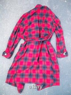 Vintage Pendleton Wool Robe Mens Size Medium Red Plaid Bathrobe Smoking Jacket