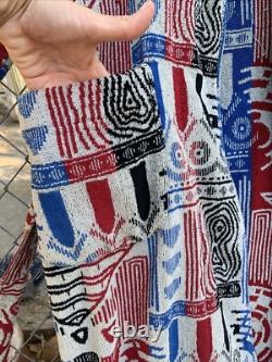 Vintage Pierre Cardin Hooded Bathrobe Robe Men's Cotton Terry Unique Print As Is