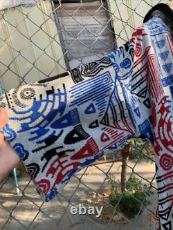 Vintage Pierre Cardin Hooded Bathrobe Robe Men's Cotton Terry Unique Print As Is