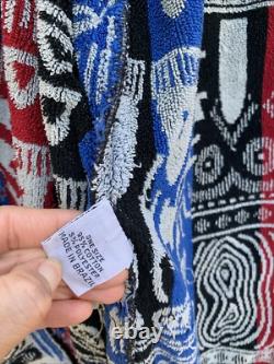 Vintage Pierre Cardin Hooded Bathrobe Robe Men's Cotton Terry Unique Print As Is