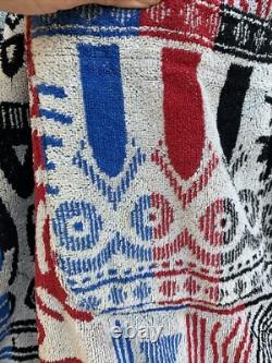 Vintage Pierre Cardin Hooded Bathrobe Robe Men's Cotton Terry Unique Print As Is
