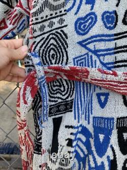 Vintage Pierre Cardin Hooded Bathrobe Robe Men's Cotton Terry Unique Print As Is