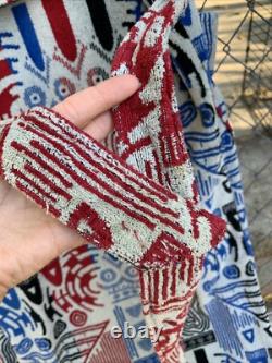 Vintage Pierre Cardin Hooded Bathrobe Robe Men's Cotton Terry Unique Print As Is