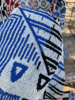 Vintage Pierre Cardin Hooded Bathrobe Robe Men's Cotton Terry Unique Print As Is