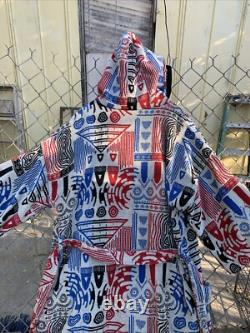 Vintage Pierre Cardin Hooded Bathrobe Robe Men's Cotton Terry Unique Print As Is