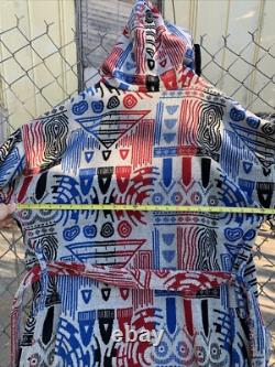 Vintage Pierre Cardin Hooded Bathrobe Robe Men's Cotton Terry Unique Print As Is
