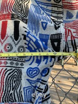 Vintage Pierre Cardin Hooded Bathrobe Robe Men's Cotton Terry Unique Print As Is