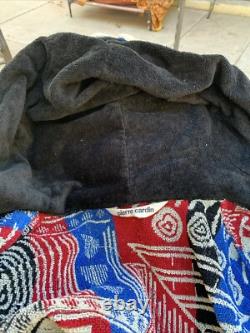 Vintage Pierre Cardin Hooded Bathrobe Robe Men's Cotton Terry Unique Print As Is