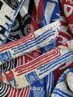 Vintage Pierre Cardin Hooded Bathrobe Robe Men's Cotton Terry Unique Print As Is