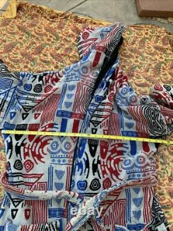 Vintage Pierre Cardin Hooded Bathrobe Robe Men's Cotton Terry Unique Print As Is