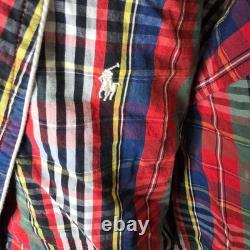 Vintage Polo Ralph Lauren Cotton Long Bath Robe Mens Size L XL Red Plaid
