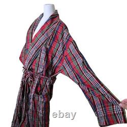 Vintage Polo Ralph Lauren Cotton Long Bath Robe Mens Size L XL Red Plaid