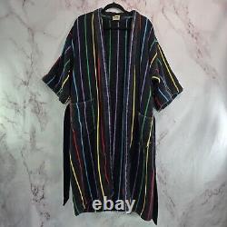 Vintage Robe Mens XL Black Rainbow 90s Terry Cloth Towel Bath Heavyweight