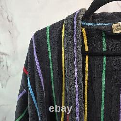 Vintage Robe Mens XL Black Rainbow 90s Terry Cloth Towel Bath Heavyweight