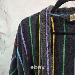 Vintage Robe Mens XL Black Rainbow 90s Terry Cloth Towel Bath Heavyweight