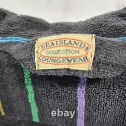 Vintage Robe Mens XL Black Rainbow 90s Terry Cloth Towel Bath Heavyweight