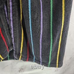 Vintage Robe Mens XL Black Rainbow 90s Terry Cloth Towel Bath Heavyweight