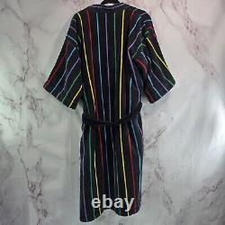Vintage Robe Mens XL Black Rainbow 90s Terry Cloth Towel Bath Heavyweight