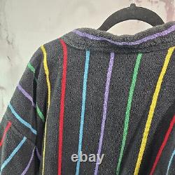 Vintage Robe Mens XL Black Rainbow 90s Terry Cloth Towel Bath Heavyweight
