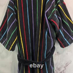 Vintage Robe Mens XL Black Rainbow 90s Terry Cloth Towel Bath Heavyweight