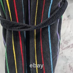 Vintage Robe Mens XL Black Rainbow 90s Terry Cloth Towel Bath Heavyweight
