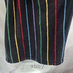 Vintage Robe Mens XL Black Rainbow 90s Terry Cloth Towel Bath Heavyweight