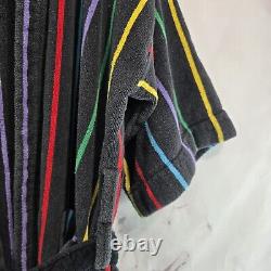 Vintage Robe Mens XL Black Rainbow 90s Terry Cloth Towel Bath Heavyweight