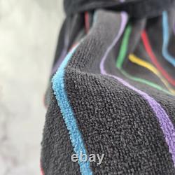 Vintage Robe Mens XL Black Rainbow 90s Terry Cloth Towel Bath Heavyweight