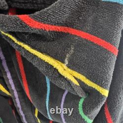Vintage Robe Mens XL Black Rainbow 90s Terry Cloth Towel Bath Heavyweight