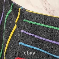 Vintage Robe Mens XL Black Rainbow 90s Terry Cloth Towel Bath Heavyweight