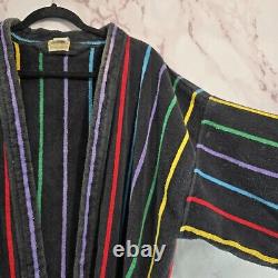 Vintage Robe Mens XL Black Rainbow 90s Terry Cloth Towel Bath Heavyweight