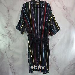 Vintage Robe Mens XL Black Rainbow 90s Terry Cloth Towel Bath Heavyweight
