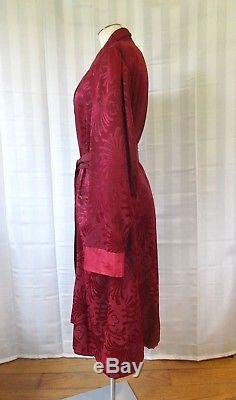 Vintage Satin Robe 1930s 1940s by Peerless Maroon Red Bathrobe Loungewear M 46