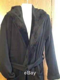 Vintage Savile Row London Black Hooded Bath Robe Purple label Posh Spa Lounger