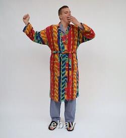 Vintage Striped Shower Robe / mens Size M L / Belted