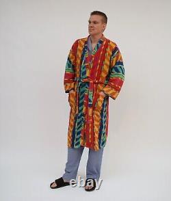 Vintage Striped Shower Robe / mens Size M L / Belted
