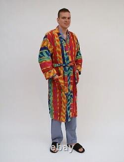 Vintage Striped Shower Robe / mens Size M L / Belted