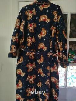 Vintage TEDDY BEAR BATH ROBE Women's L/XL or Men's M/L Navy Unisex