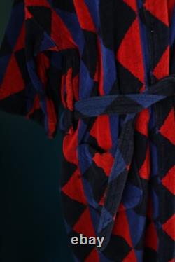 Vintage belted Robe Mens Argyle 90s Terry Cloth Towel Bath Heavyweight OSFA